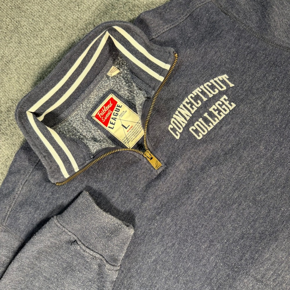 League Connecticut College Quarter Zip Pullover Navy Blue Triblend Mens L #4399